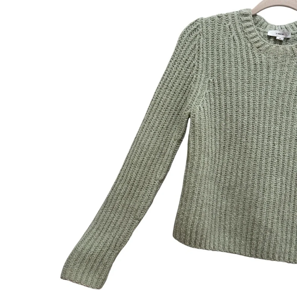 NWT Vince Crimped Cotton Crewneck Knit Sweater Cotton Blend Green Sz S
